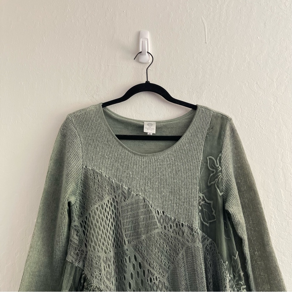 The Collection Royal Lagenlook Green Knit Layered Sweater Tunic Womens Small - Picture 4 of 8